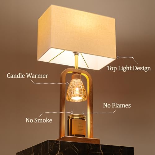 PoKat Electric Candle Warmer Lamps Gold, Lamp Candle Warmers with Timer Dimmer, Wax Light Warming Table Lamps Set of 2 for Jar Candles, Modern Bedside Lamp for Home Decor Living Room, Bulb Included - Image 2