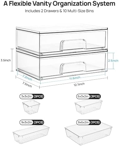 Vtopmart 12-Pack Clear Makeup Organizer Set with Drawer Organizer Bins - Image 2