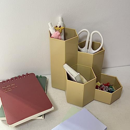 Pencil Organizer Pen Holder for Desk Pens Cup Small Desk Organizer Cute Pen Holder for Office,School and Home (Beige, L-Shape) - Image 4
