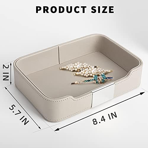 SANZIE Leather Tray Organizer, Valet Tray Key Tray (Metal Silvered, Grey) - Image 3