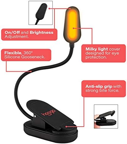 hooga Amber Book Light, Rechargeable Clip-On Blue Light Blocking LED Reading Light, 1600K Warm Eye Care for Bed, Students, Kids, Travel, Nursing, Studying - Image 2