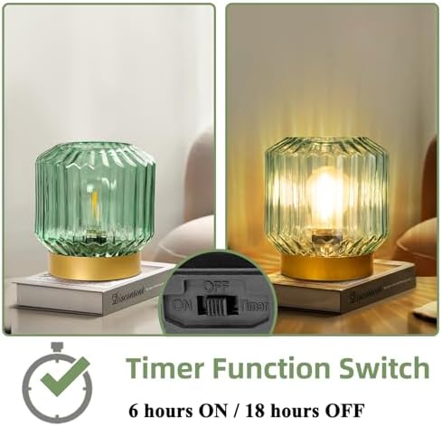 MJ PREMIER Battery Operated Lamp, Small Cordless Lamp with Timer Green - Image 4