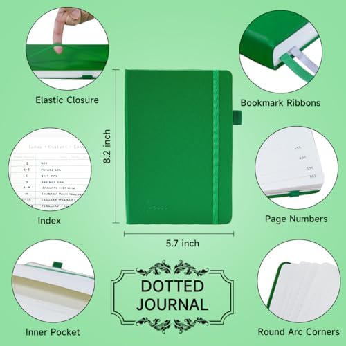 feela Dotted Journal Kit, Dot Grid Journal Hardcover Planner Notebook Set For Beginners Women Girls Note Taking with Journaling Supplies Stencils Stickers Pens Accessories, A5, 224 Pages, Green - Image 2