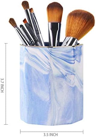 Pencil Holder Cup, Pen Organizer Stand for Desk Cute Marble Pattern Pen Cup Durable Ceramic Desk Organizers for Office Girl Women Adult Teen, Blue Marble - Image 2