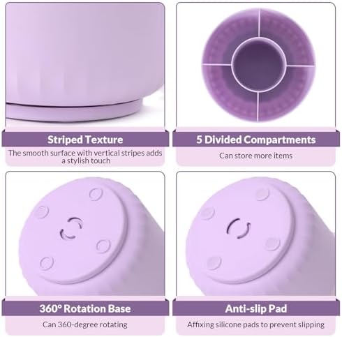 SKYDUE 360 Degree Rotating Desk Organizer, Dual-Purpose Pencil Pen Holder for Desktop, Rotating Desk Pen Organizer with 5 Slots Purple - Image 5