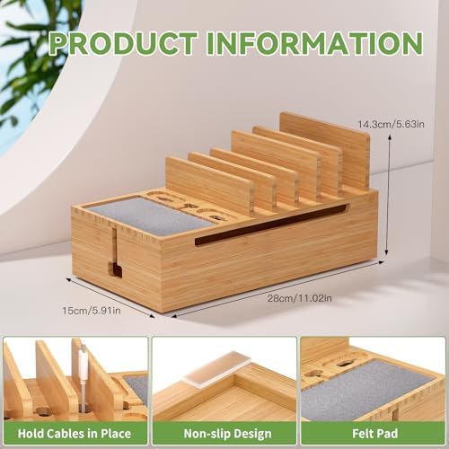 Pezin & Hulin Cell Phone Charging Station for Multi Devices-Natural Bamboo - Image 7