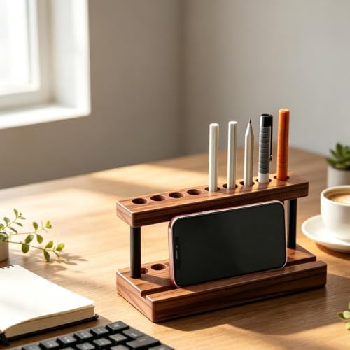 Personalized Pencil & Pen Holder for Desk with 9 Slot and Cell Phone Holder - Image 2