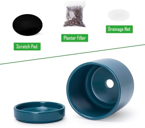 D'vine Dev 2-Pack Ceramic Pots with Saucers, Teal, 4.7 in, 94-V-B-9 - Image 4