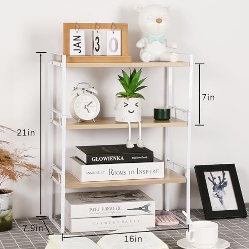 YGYQZ Desk Shelf Organizer for Top of Desk, 3-Tier Desktop Bookshelf, White & Wood - Image 2