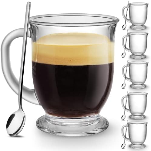 Mfacoy Glass Coffee Mugs Set of 6, Clear Large Coffee Mug 15 Oz With Handles for Hot Beverages, Clear Mugs for Tea, Cappuccino, Latte, Espresso Coffee, Juice, Glass Coffee Cups by Mfacoyisalifestylebrand