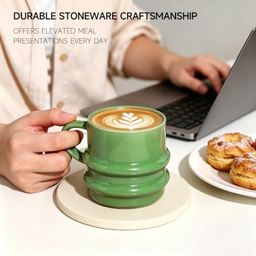 Ceramic Coffee Mugs Set of 4, 9oz 3D Wavy Ribbed Coffee Cups with Handle - Image 4