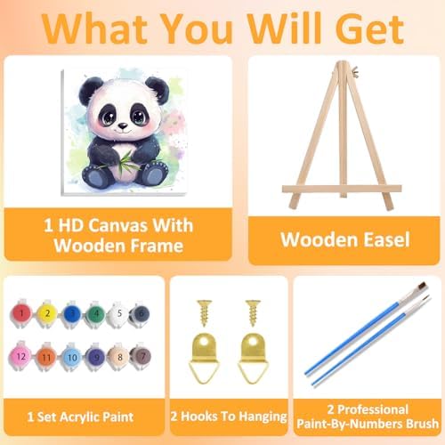 Panda Paint by Numbers Kit for Kids, 8x8 inch - Image 4