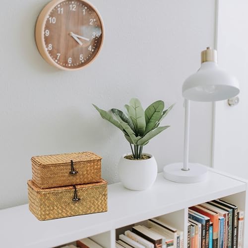 Set of 2 Wicker Basket with Lid, Seagrass Woven Basket for Storage - Image 5