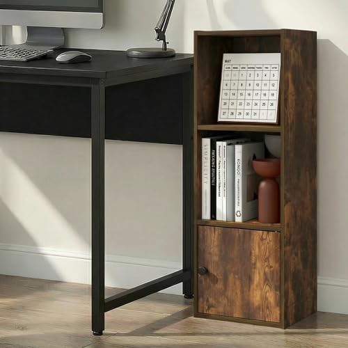 Furinno LUDER Book Shelf, 3-Tier Bookshelf with Open Shelf, Standing Bookcase with 1 Door Cabinet, 9.3 x 12 x 31.5, for Organization and Storage, for Living Room, Bedroom, Home Office, Amber Pine - Image 2