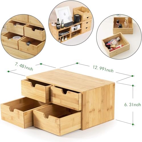 Bamboo Desk Drawer Organizer, Desktop Organizer with Drawers T(4 Drawes) - Image 3