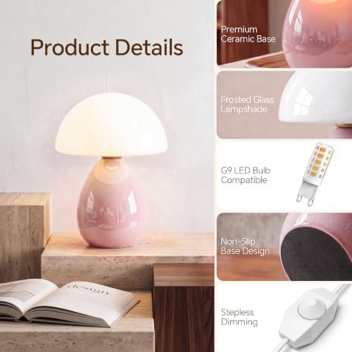 Dawnwake Mushroom Lamp Table Lamp for Bedroom-Small Desk Table Lamps,Pink - Image 5