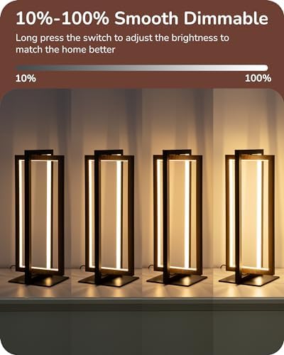 EDISHINE Modern LED Table Lamp, Minimalist Bedside Lamp, Walnut Wood Grain - Image 4