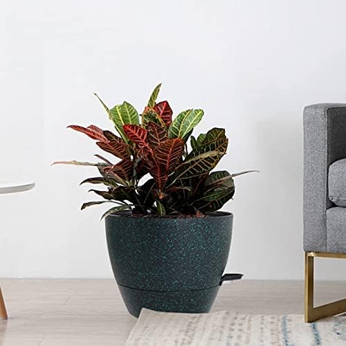 UOUZ Large Self Watering Pots, 12/10/9 Plastic Planters with High Drainage Holes and Deep Reservoir for Indoor Outdoor Garden Plants and Flowers, Black with Green Speckles - Image 7