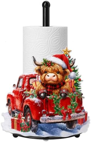 Christmas Highland Cow Paper Towel Holder, Farmhouse Xmas Kitchen Countertop Decor, Highland Cow Paper Towel Roll Stand, Christmas Housewarming Birthday Gift for Women Mom by Taesun