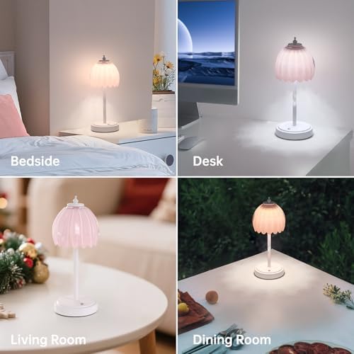 Shenmoyl Rechargeable Table Lamp with 5200mAh Battery & Touch Control - 3 Adjustable Color Temperatures, Cordless Dimmable Table Light for Bedroom, Office Desk, Nightstand(Creamy Pink, 1 Pack - Image 6