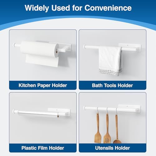 Paper Towel Holder Under Cabinet, Self-Adhesive or Drilling, White - Image 4