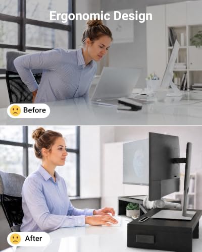 BONTEC Dual Monitor Stand Riser, Adjustable Length & Swivel Angle, Black - Image 3