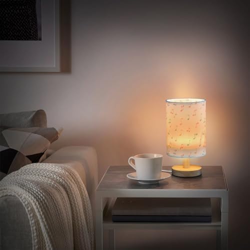 Fustylead Simple Music Note Bedside Table Lamp with USB Port for Bedroom, LED Nightstand Lamp with Round Wood Base Linen Shade for Bedroom Kids Room Living Room Dorm Office - Image 6
