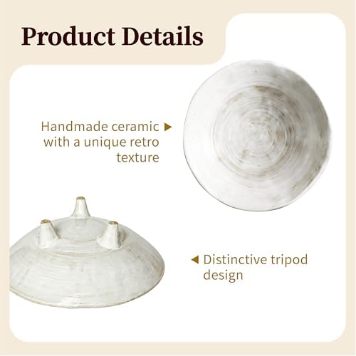 Small Wabi-Sabi Ceramic Bowl, 6 Inch Handcrafted Tripod Design for Snacks, Sauces, Dips, Decorative Serving Bowl for Kitchen, Dining Table & Coffee Table (White) - Image 7