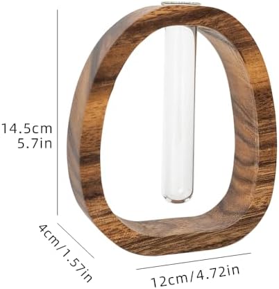Acacia Small Wood Vase, Glass Tube Plant Propagation Station, MCM Decor - Image 4