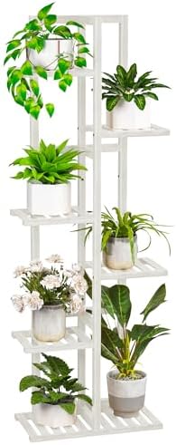 ROMGUAR CRAFT 6 Tier Bamboo Plant Stand Indoor, Tall Flower Holder, White by ROMGUAR+CRAFT