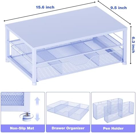OPNICE Desk Organizers and Accessories, Computer Monitor Stand Riser with Drawer and 2 Pen Holders, Printer & Laptop Stand, Office Desk Accessories & Workspace Organizers for Home Office Supplies, Blue - Image 3