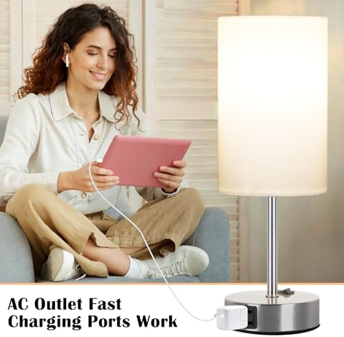 ZJOJO Table Lamps for Bedroom Set of 2, Bedside Small Lamps with AC Outlet - Image 6