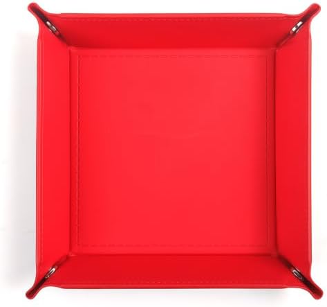 Valet Tray Desktop Storage Organizer – Vegan Leather Catchall Tray Bedside Vanity Tray Nightstand Caddy Holder for Remote Controller, Watch, Keys, Phone, Wallet, Coin, Jewelry, Red by siduater
