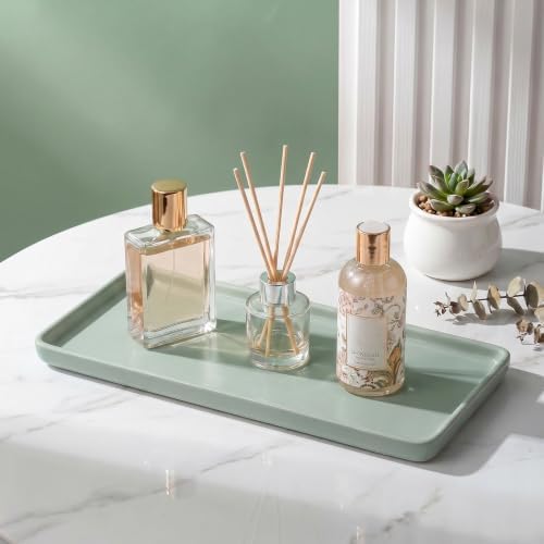 8″ x 3.7″Ceramic Vanity Tray, Decorative Rectangular Organizer for Bathroom Countertop, Dresser Top, Kitchen & Bathtub, for Soap, Perfume, Candle, Jewelry & Cosmetics (Green) - Image 2