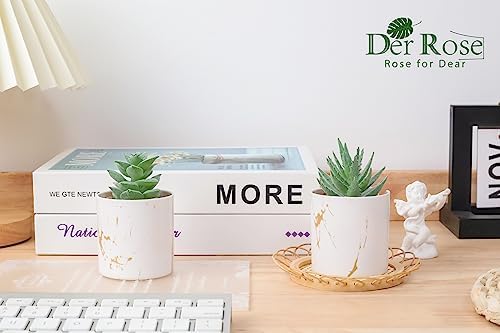 Der Rose 2 Pack Mini Fake Succulents Gold Accent Pots for Office Desk Decor - Image 4