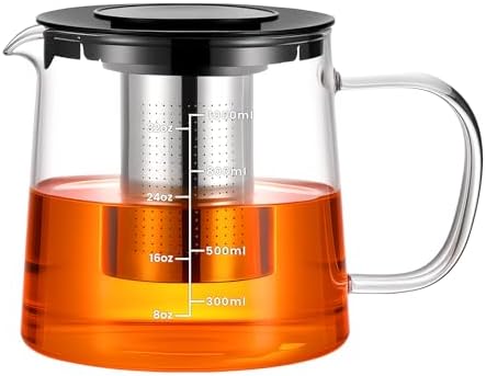 PARACITY Tea Pot with Infuser, Clear Stovetop Glass Tea Kettle with Scale by PARACITY