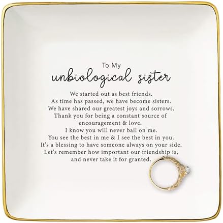Friendship Present for Sister,Sis-in-Law-Best Friends-Recognition Affirmation Gratitude-Birthday Christmas Gift for Bestie BFF-to My Unbiological Sister Gift- Jewelry Tray Trinket Holder Ring Dish by NZY