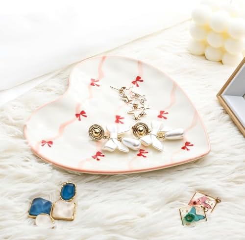 Koythin Colorful Bow Tie Ceramic Heart Jewelry Tray, Valentine Trinket Dish - Image 5