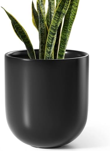 LE TAUCI 10 Inch Plant Pot, Ceramic Pots for Plants, Black by LETAUCI