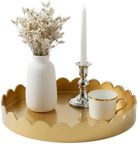 Gesodant 13" Round Scalloped Decorative Tray for Coffee Table Decor, Candle & Perfume Tray, Dining Table Centerpiece & Aromatherapy Candle Display, Modern Glossy Lacquer Look (Gold) by Gesodant+