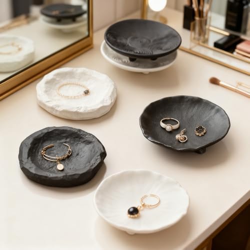 Nordic Minimalist Ceramic Jewelry Dish, Modern Ring Tray, Trinket Holder for Rings Earrings, Decorative Vanity Tray, Key Holder for Entryway, Home Decor for Bedroom, Bathroom (White, A) - Image 2