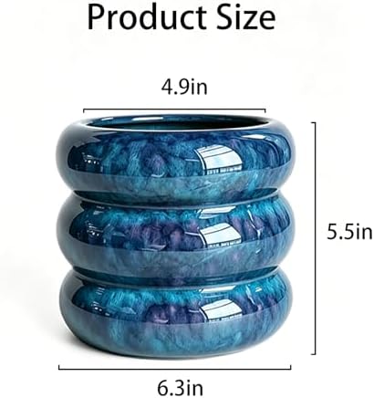 Ceramic Plant Pot Indoor, 6.5 Inch Flower Pot with Drainage Hole, Tiered Bubble Design Ceramic Planter for Home & Office Decor (Blue) - Image 3