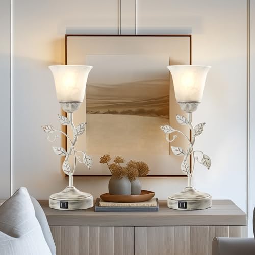 Set of 2 Rustic Touch Table Lamps for Bedroom 2 USB C+A - Image 4