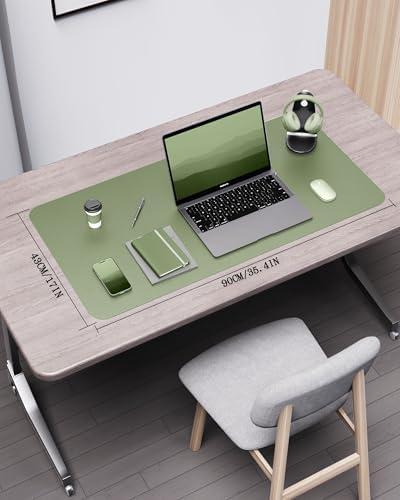 YSAGi Double-Sided Desk Pad, 35.4"x17"Leather Desk Mat, Eco Cork Desk Pad Protector,Large Mouse Pad,Waterproof Desk Blotter for Office/Home(Bamboo Green) - Image 5