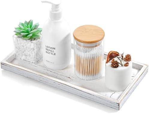ALELION 11.7" White Bathroom Vanity Tray for Counter - Decorative Tray for Toilet Tank Makeup Perfume Jewelry Catchall Coffee Table - Wooden Kitchen Countertop Organizer for Soap Dispenser by ALELION