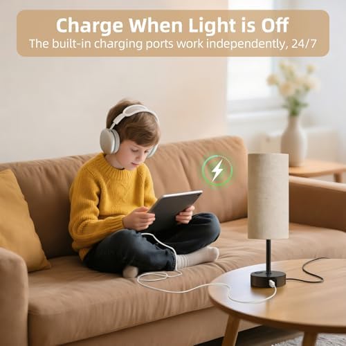 Table Lamp for Bedroom, High-Sensitivity Touch, AC Outlet, USB A+C - Image 7