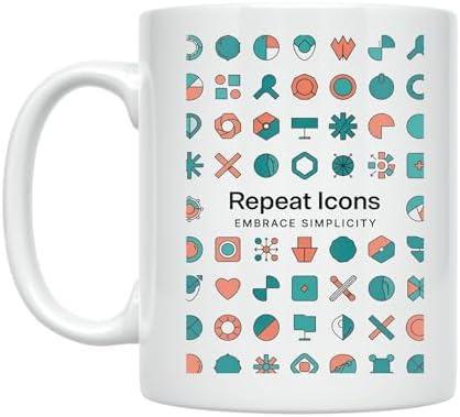 Minimalist Coffee Mug - Repeat Icons Embrace Simplicity - 11 oz White Ceramic - Modern Aesthetic by Unknown
