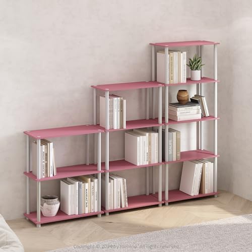 Furinno TURN-N-TUBE Storage Shelves, 5-Tier Book Shelf, Corner Shelf, Toolless Open Shelves, for Organization and Storage, Living Room, Garage, Home Office, Pink - Image 2