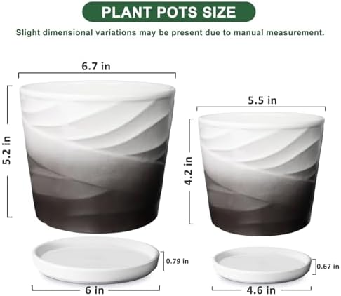 Ceramic Plant Pots, 6.7 + 5.5 Inch, Dark Gray+White - Image 3