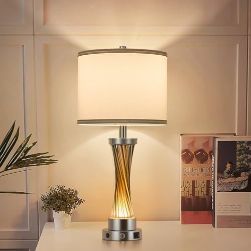 3-Way Dimmable Table Lamp Set of 2,Touch Control Lamp with Night Light,Modern Crystal Table Lamps for Bedroom,Living Room，Bedside Lamps with USB A+C Ports，Fabric Lampshade(Blubs Included) - Image 6